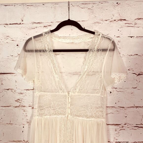 Romantic Design Studio Ivory Lace Sheer Robe Peignoir Small Medium Cottagecore - Picture 3 of 7